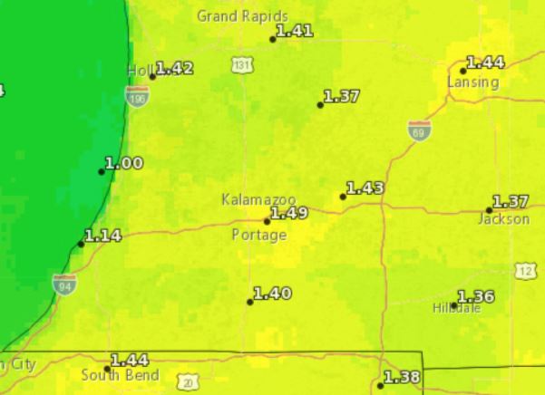 Total weekly forecasted reference evapotranspiration rate (FRET) for the week ending June 14.